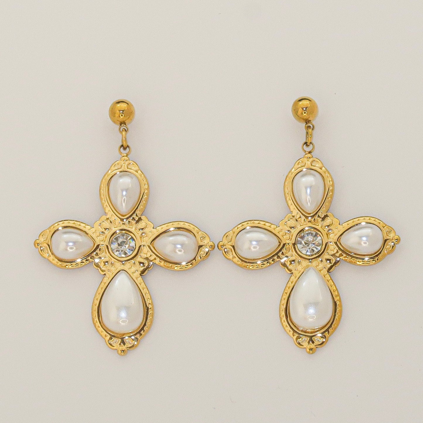 Cross Pearl Earrings