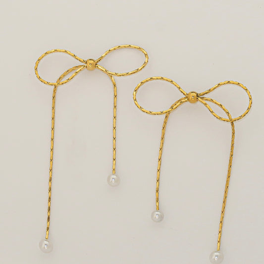 Bow & Pearl Drop Earrings
