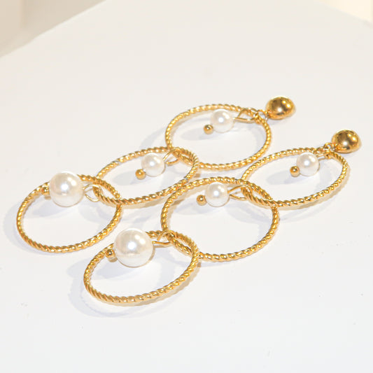 Circle Pearl Drop Earrings